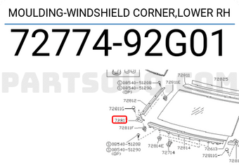 Nissan 7277492G01 MOULDING-WINDSHIELD CORNER,LOWER RH