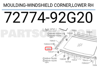 Nissan 7277492G20 MOULDING-WINDSHIELD CORNER,LOWER RH
