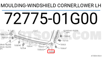 Nissan 7277501G00 MOULDING-WINDSHIELD CORNER,LOWER LH