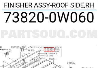 Nissan 738200W060 FINISHER ASSY-ROOF SIDE,RH