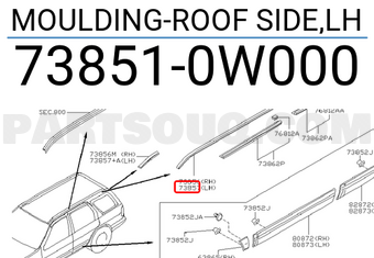 Nissan 738510W000 MOULDING-ROOF SIDE,LH
