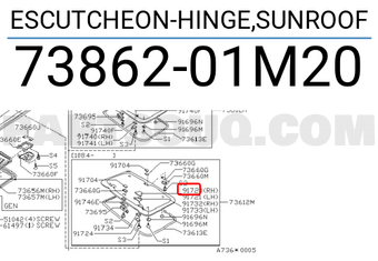 Nissan 7386201M20 ESCUTCHEON-HINGE,SUNROOF