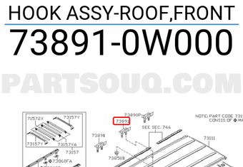 Nissan 738910W000 HOOK ASSY-ROOF,FRONT