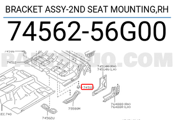 Nissan 7456256G00 BRACKET ASSY-2ND SEAT MOUNTING,RH