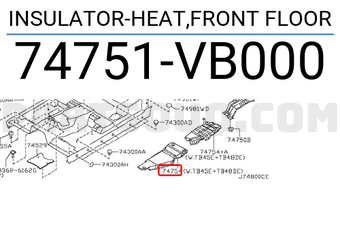 Nissan 74751VB000 INSULATOR-HEAT,FRONT FLOOR