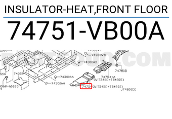 Nissan 74751VB00A INSULATOR-HEAT,FRONT FLOOR