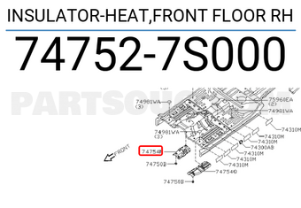 Nissan 747527S000 INSULATOR-HEAT,FRONT FLOOR RH