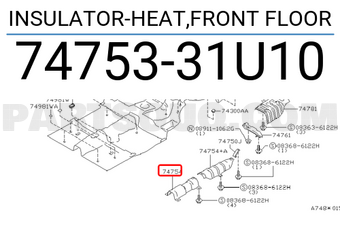 Nissan 7475331U10 INSULATOR-HEAT,FRONT FLOOR