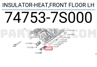 Nissan 747537S000 INSULATOR-HEAT,FRONT FLOOR LH