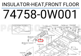 Nissan 747580W001 INSULATOR-HEAT,FRONT FLOOR