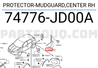 Nissan 74776JD00A PROTECTOR-MUDGUARD,CENTER RH
