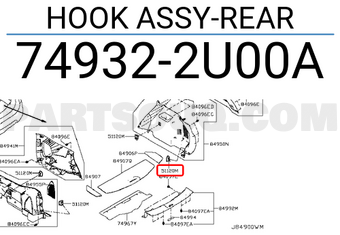 Nissan 749322U00A HOOK ASSY-REAR