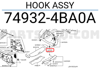 Nissan 749324BA0A HOOK ASSY