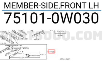 Nissan 751010W030 MEMBER-SIDE,FRONT LH
