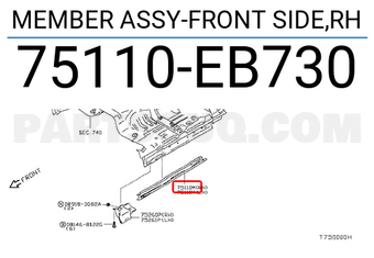 Nissan 75110EB730 MEMBER ASSY-FRONT SIDE,RH
