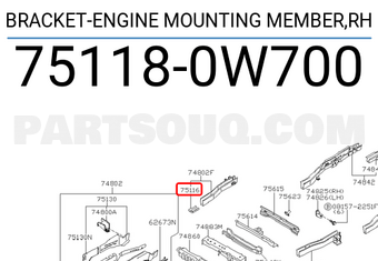 Nissan 751180W700 BRACKET-ENGINE MOUNTING MEMBER,RH