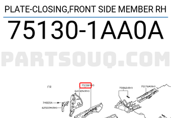 Nissan 751301AA0A PLATE-CLOSING,FRONT SIDE MEMBER RH