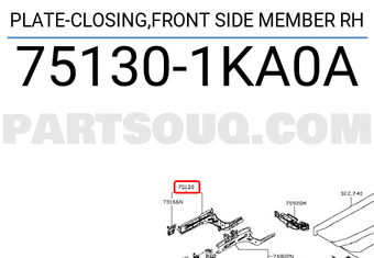 Nissan 751301KA0A PLATE-CLOSING,FRONT SIDE MEMBER RH