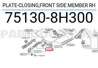 Nissan 751308H300 PLATE-CLOSING,FRONT SIDE MEMBER RH