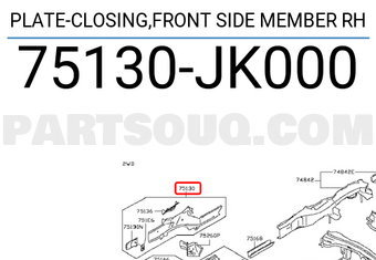 Nissan 75130JK000 PLATE-CLOSING,FRONT SIDE MEMBER RH