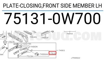 Nissan 751310W700 PLATE-CLOSING,FRONT SIDE MEMBER LH