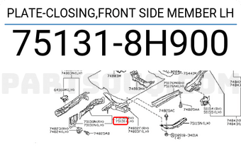 Nissan 751318H900 PLATE-CLOSING,FRONT SIDE MEMBER LH