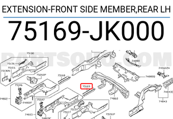 Nissan 75169JK000 EXTENSION-FRONT SIDE MEMBER,REAR LH