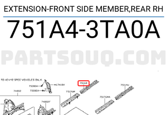 Nissan 751A43TA0A EXTENSION-FRONT SIDE MEMBER,REAR RH