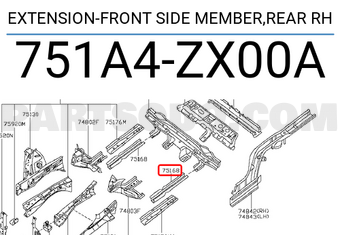 Nissan 751A4ZX00A EXTENSION-FRONT SIDE MEMBER,REAR RH