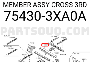 Nissan 754303XA0A MEMBER ASSY CROSS 3RD