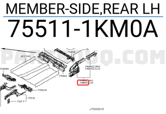 Nissan 755111KM0A MEMBER-SIDE,REAR LH