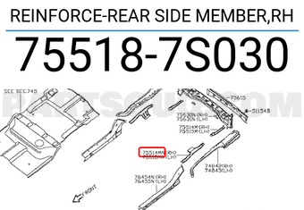Nissan 755187S030 REINFORCE-REAR SIDE MEMBER,RH