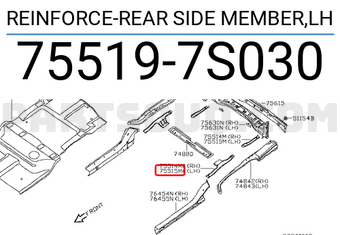 Nissan 755197S030 REINFORCE-REAR SIDE MEMBER,LH