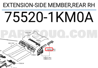 Nissan 755201KM0A EXTENSION-SIDE MEMBER,REAR RH