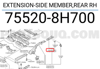 Nissan 755208H700 EXTENSION-SIDE MEMBER,REAR RH