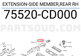 Nissan 75520CD000 EXTENSION-SIDE MEMBER,REAR RH