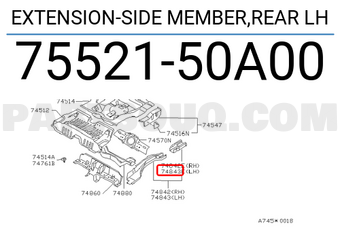 Nissan 7552150A00 EXTENSION-SIDE MEMBER,REAR LH