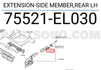 Nissan 75521EL030 EXTENSION-SIDE MEMBER,REAR LH