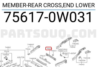 Nissan 756170W031 MEMBER-REAR CROSS,END LOWER
