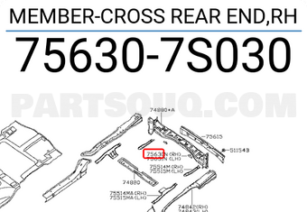 Nissan 756307S030 MEMBER-CROSS REAR END,RH
