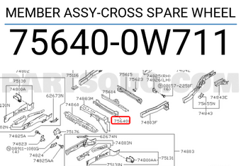 Nissan 756400W711 MEMBER ASSY-CROSS SPARE WHEEL