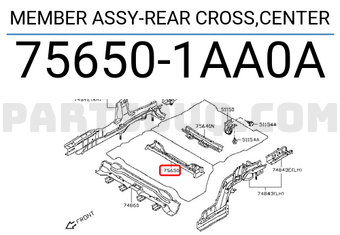 Nissan 756501AA0A MEMBER ASSY-REAR CROSS,CENTER