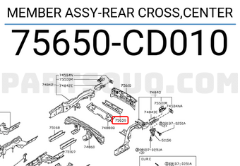 Nissan 75650CD010 MEMBER ASSY-REAR CROSS,CENTER