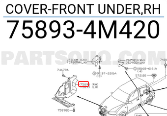 Nissan 758934M420 COVER-FRONT UNDER,RH