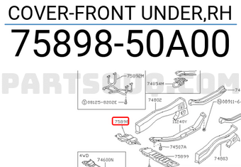 Nissan 7589850A00 COVER-FRONT UNDER,RH