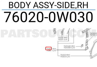 Nissan 760200W030 BODY ASSY-SIDE,RH