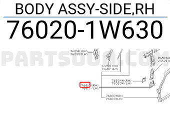 Nissan 760201W630 BODY ASSY-SIDE,RH