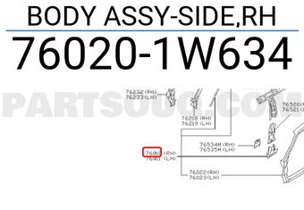 Nissan 760201W634 BODY ASSY-SIDE,RH