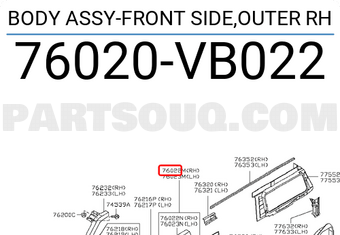 Nissan 76020VB022 BODY ASSY-FRONT SIDE,OUTER RH