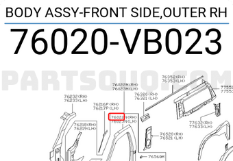 Nissan 76020VB023 BODY ASSY-FRONT SIDE,OUTER RH